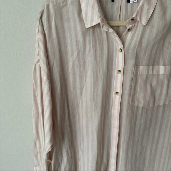 Urban Outfitters BDG Striped Button Down Blouse Pink and White M - Picture 3 of 12